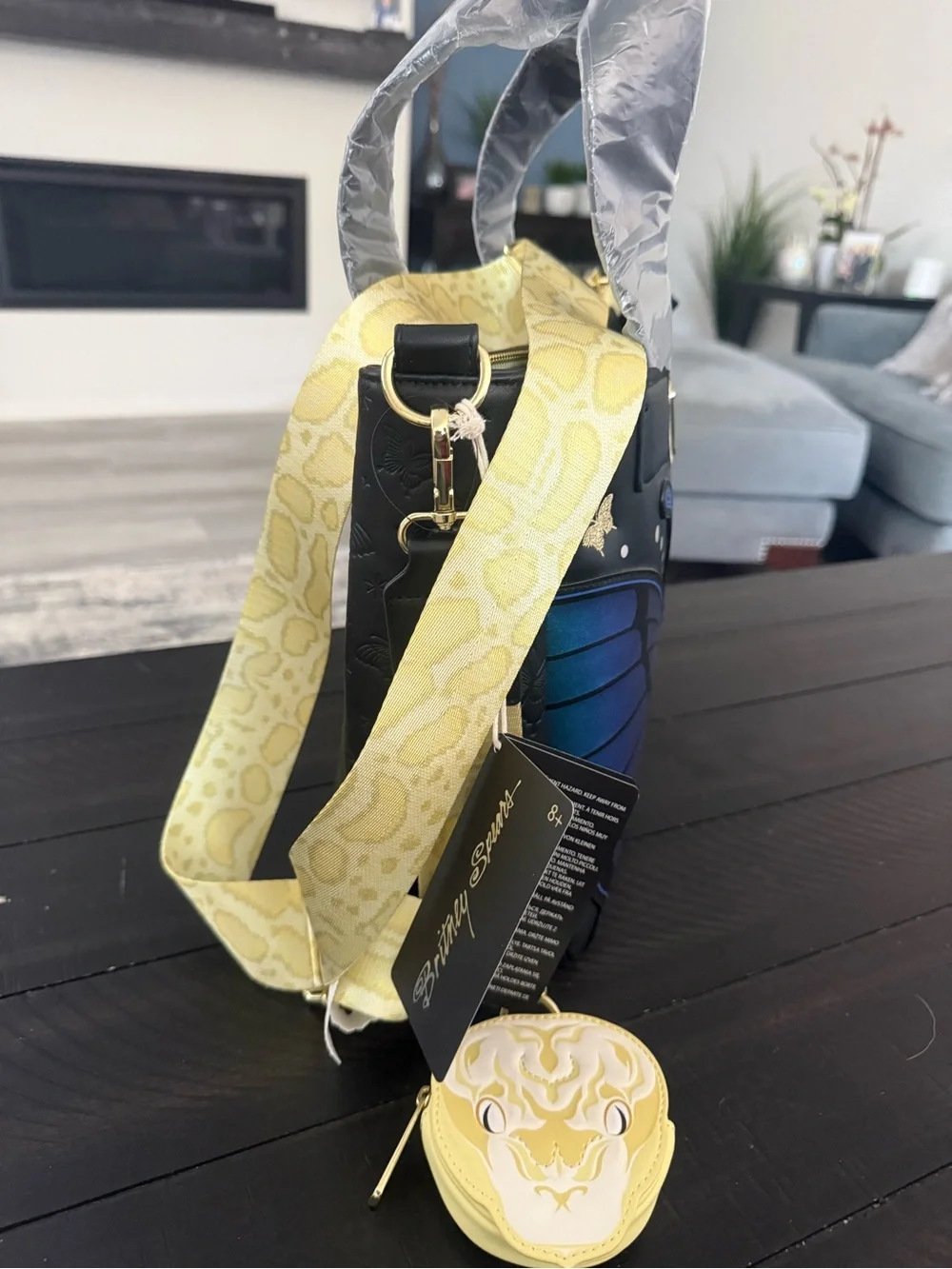 NWT Britney Spears Butterfly Print Loungefly Purse with Yellow Strap